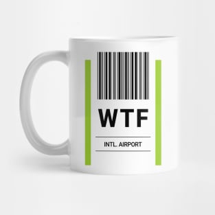 WTF Airport Baggage Label Mug